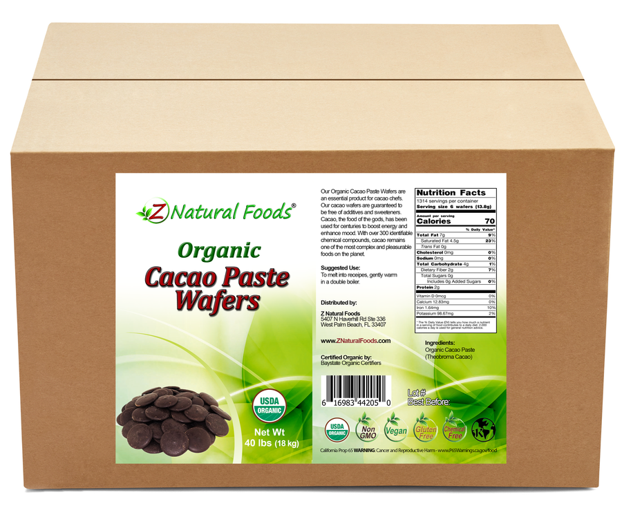 Cacao Paste Wafers - Organic front and back label image for bulk