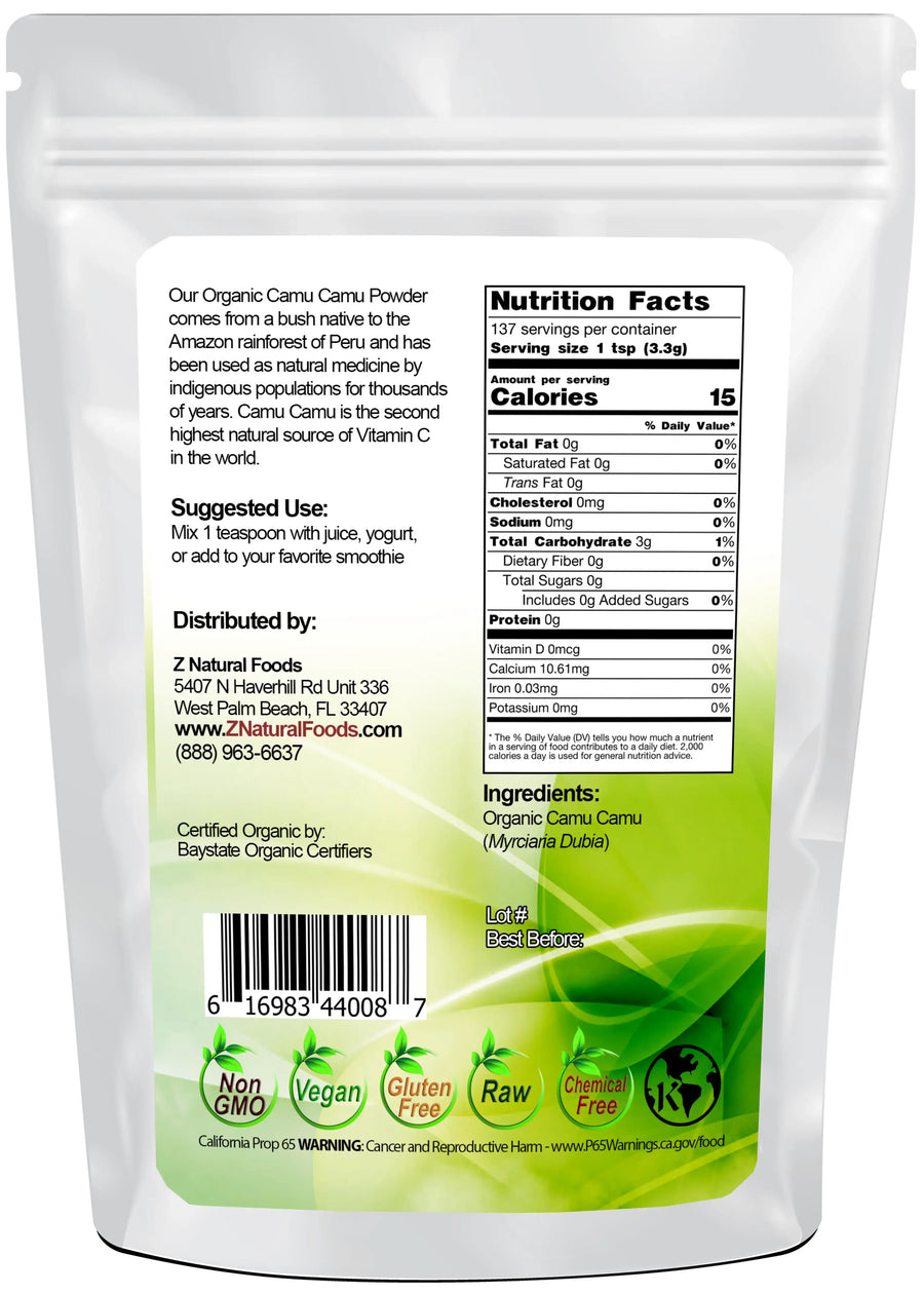 Camu Camu Powder - Organic back of the bag image 1 lb 