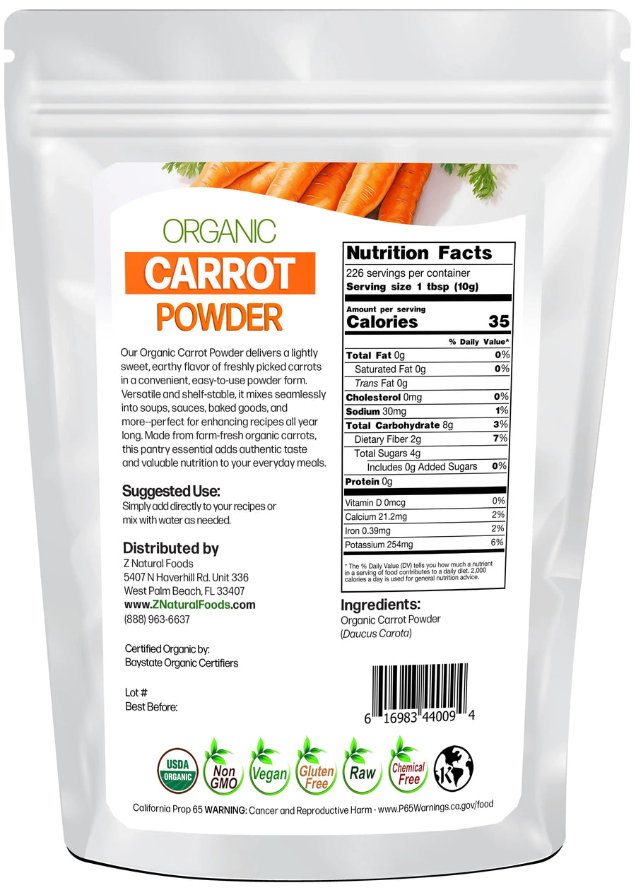 Carrot Powder - Organic back of the bag image 5 lb 