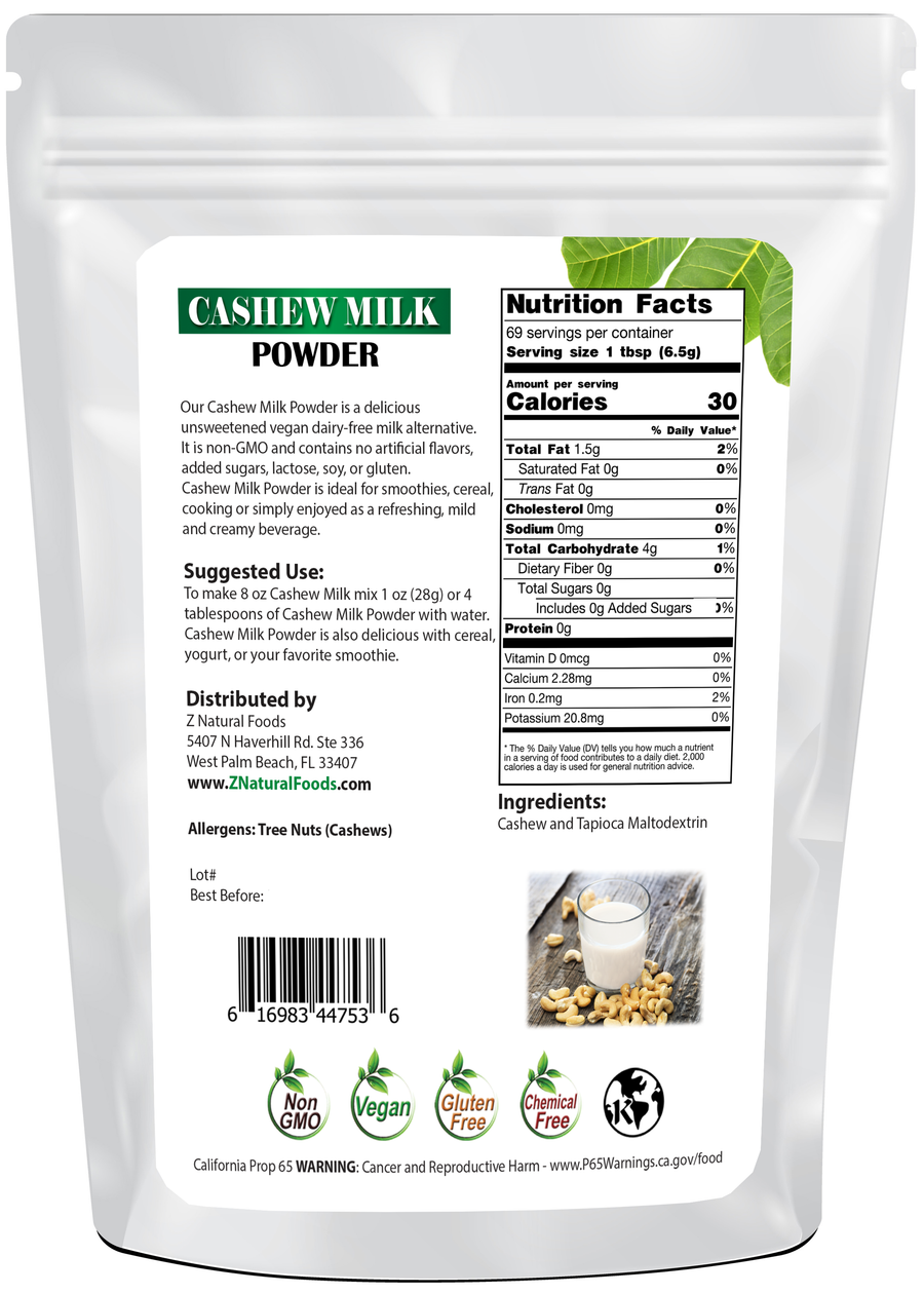 Cashew Milk Powder back of the 1 lb bag image