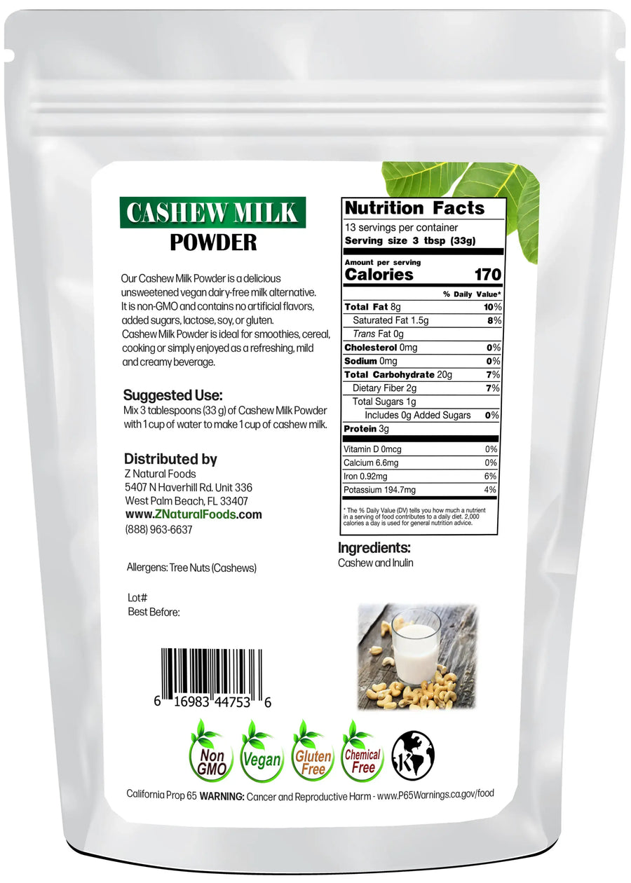 Cashew Milk Powder back of the 1 lb bag image