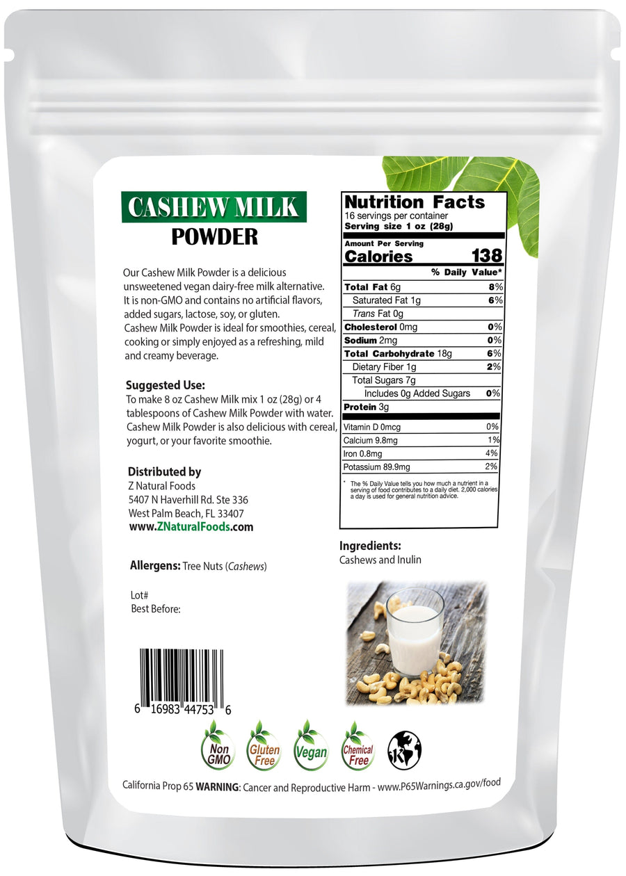 Cashew Milk Powder back of the bag image Z Natural Foods 