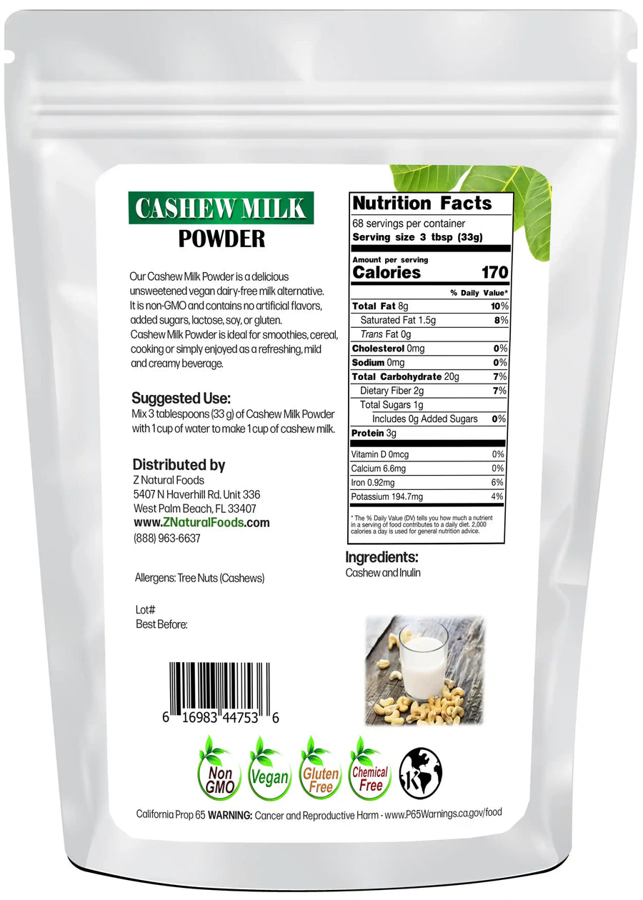 Cashew Milk Powder back of the 5 lb bag image
