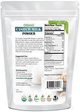Photo of rear of 1 lb bag of Cashew Milk Powder - Organic