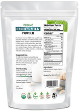 Photo of rear of 5 lb bag of Cashew Milk Powder - Organic