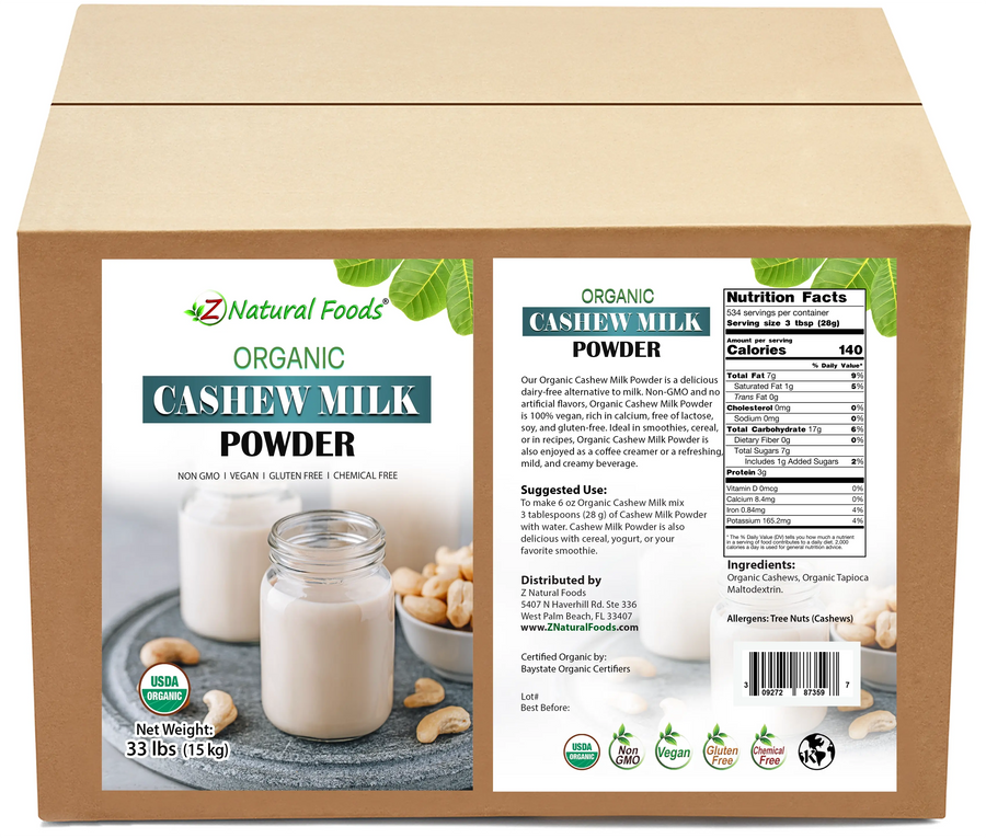 Photo of front and rear label of Cashew Milk Powder - Organic in bulk