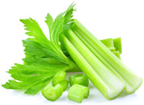 Image of Celery, its leaves and pieces of cut up celery