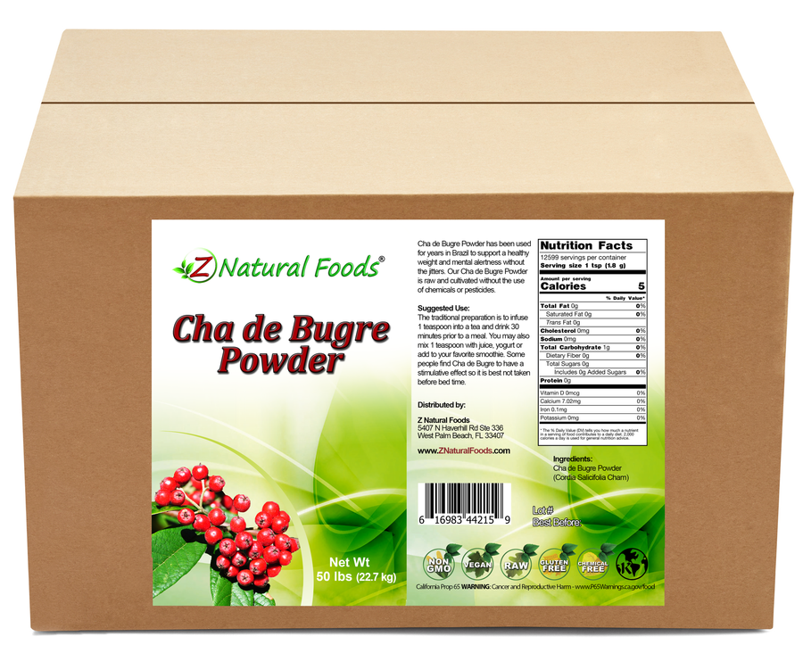 Cha de Bugre Leaf Powder front and back label image for bulk 