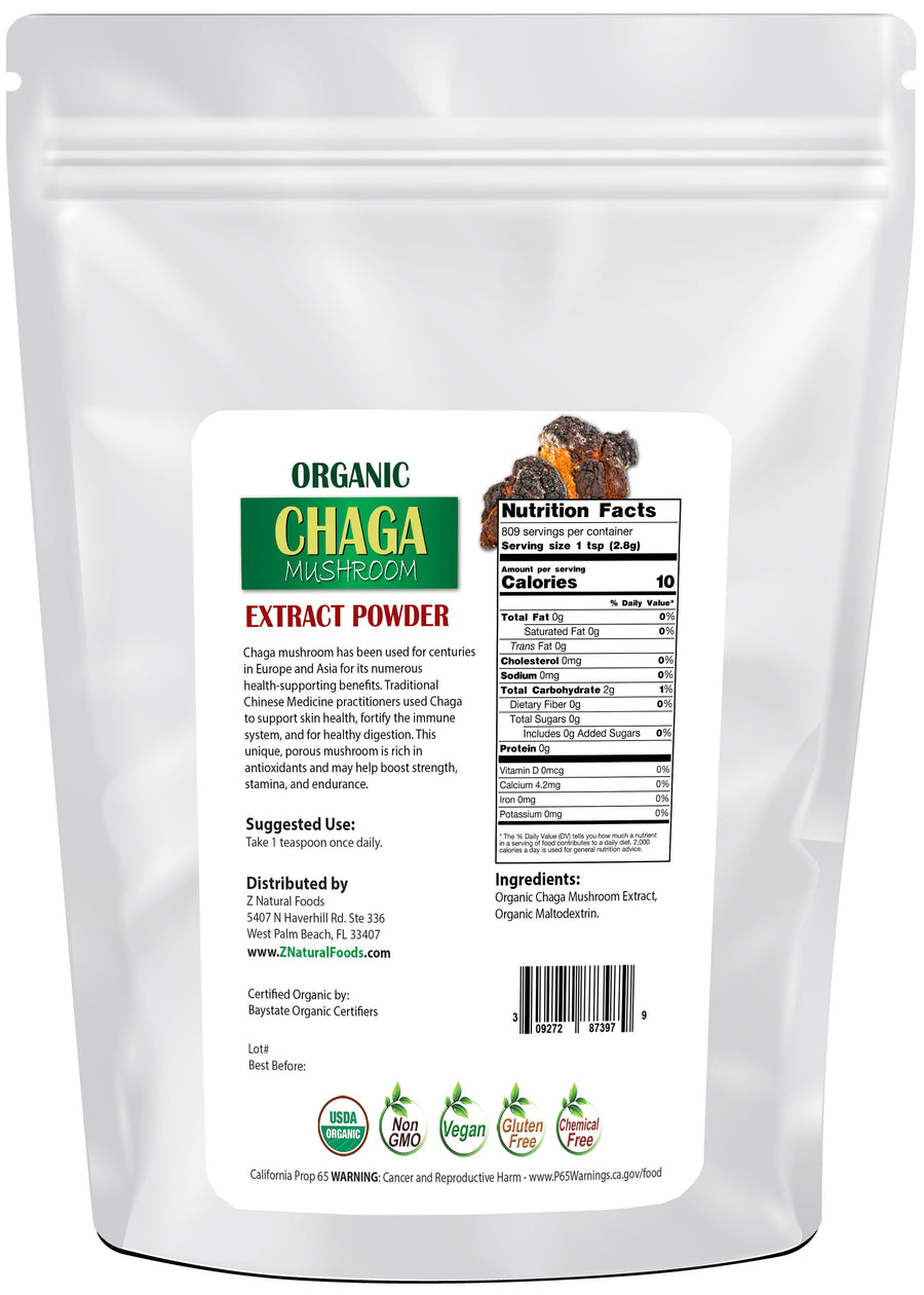 5 lb back of the bag image for Chaga Mushroom Extract Powder - Organic