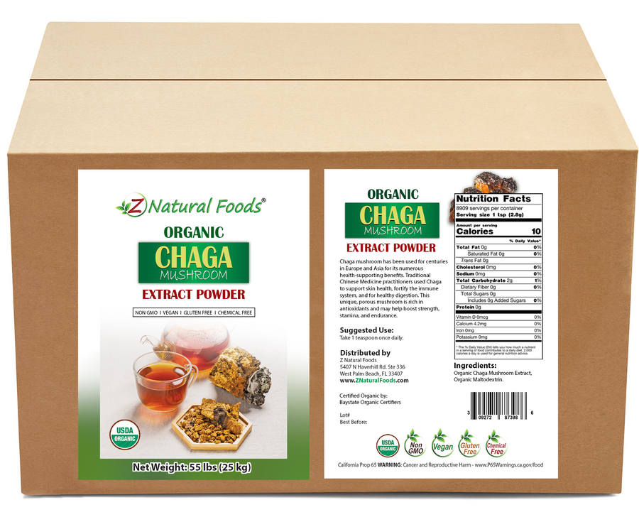 Front and back label image for Chaga Mushroom Extract Powder - Organic bulk