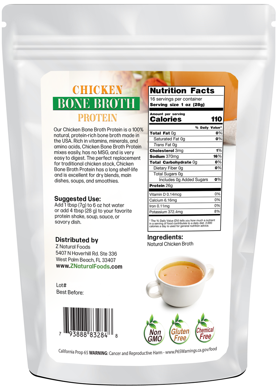 1 lb Chicken Bone Broth Protein back of the bag image
