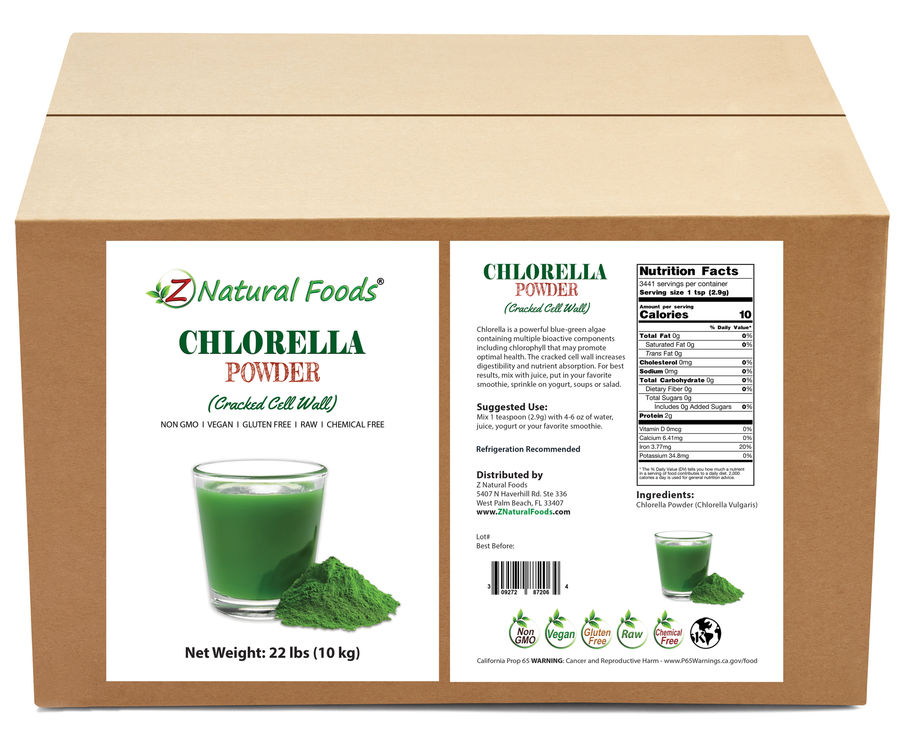 Photo of front and back label image of Chlorella Powder (Cracked Cell Wall) Bulk