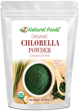 Front of the bag image for 1lb of Organic Chlorella Powder Cracked Cell Wall