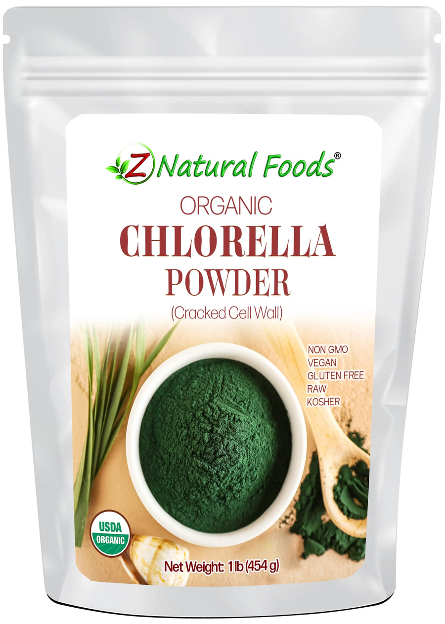 Front of the bag image for 1lb of Organic Chlorella Powder Cracked Cell Wall