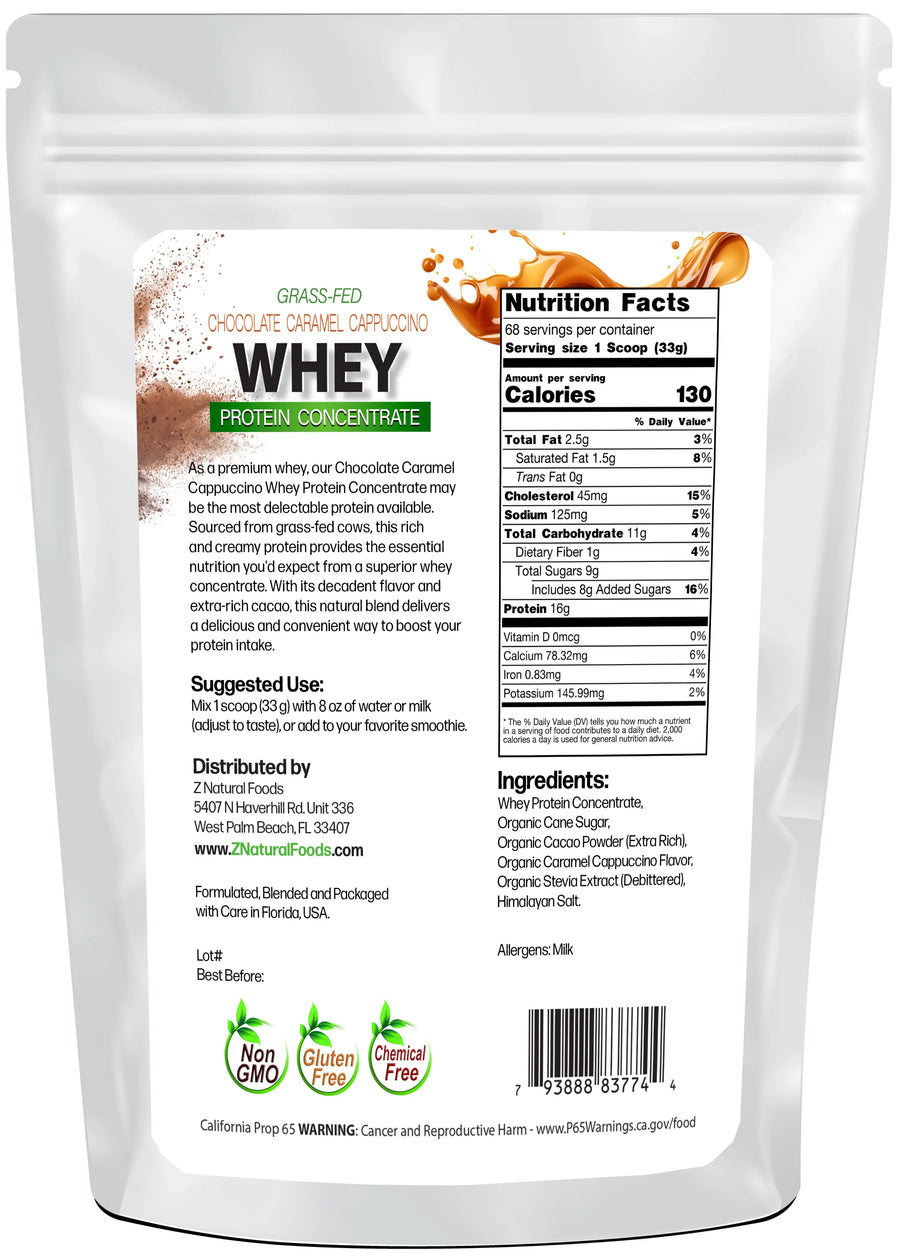 Chocolate Caramel Cappuccino Whey Concentrate back of the bag image 5 lb