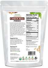 1 lb Chocolate Cashew Milk Powder - Organic back of the bag image