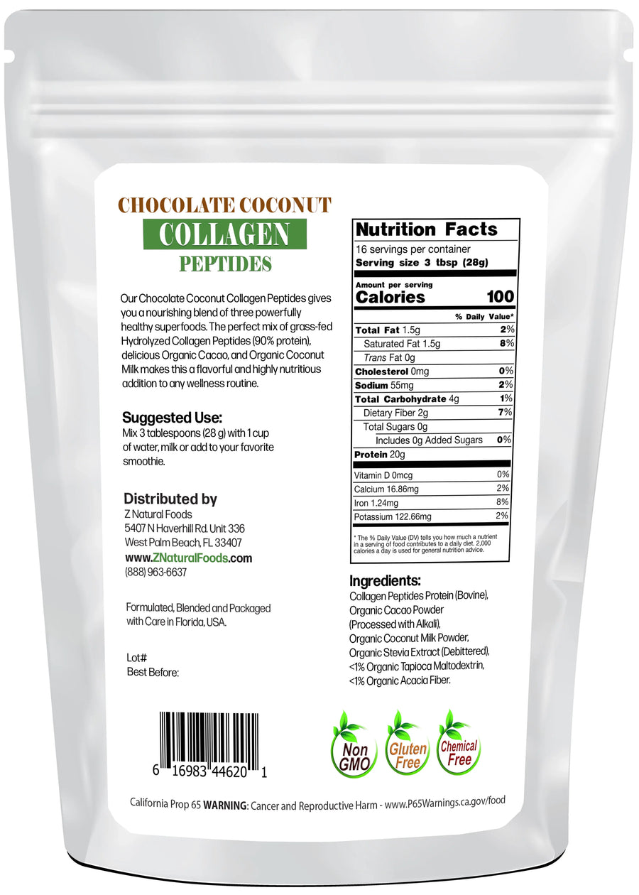 Back of the bag image of Chocolate Coconut Collagen Peptides  1 lb