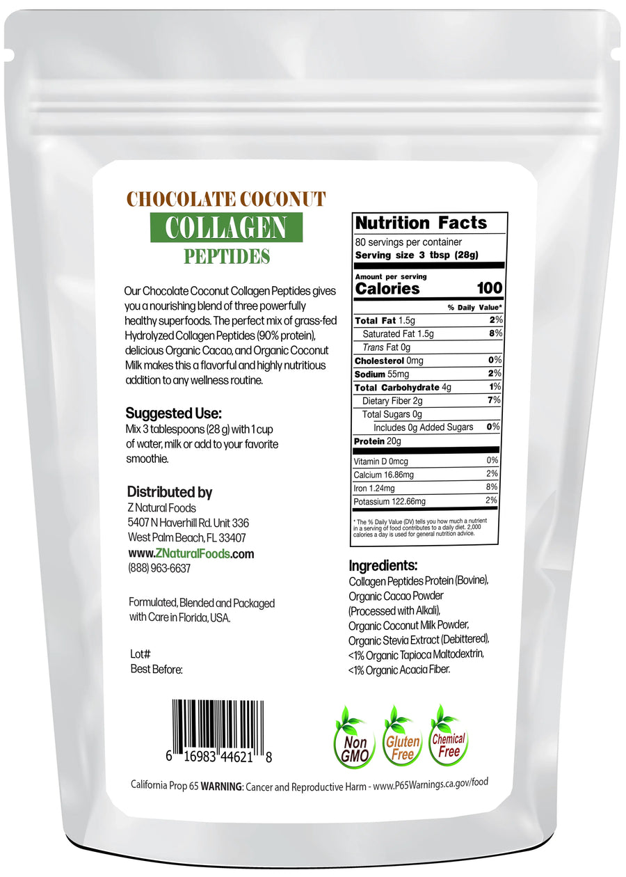 Back of the bag image of Chocolate Coconut Collagen Peptides  5 lb