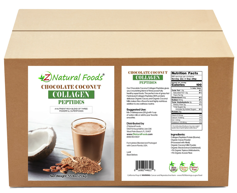 Front and back label image of Chocolate Coconut Collagen Peptides  in bulk