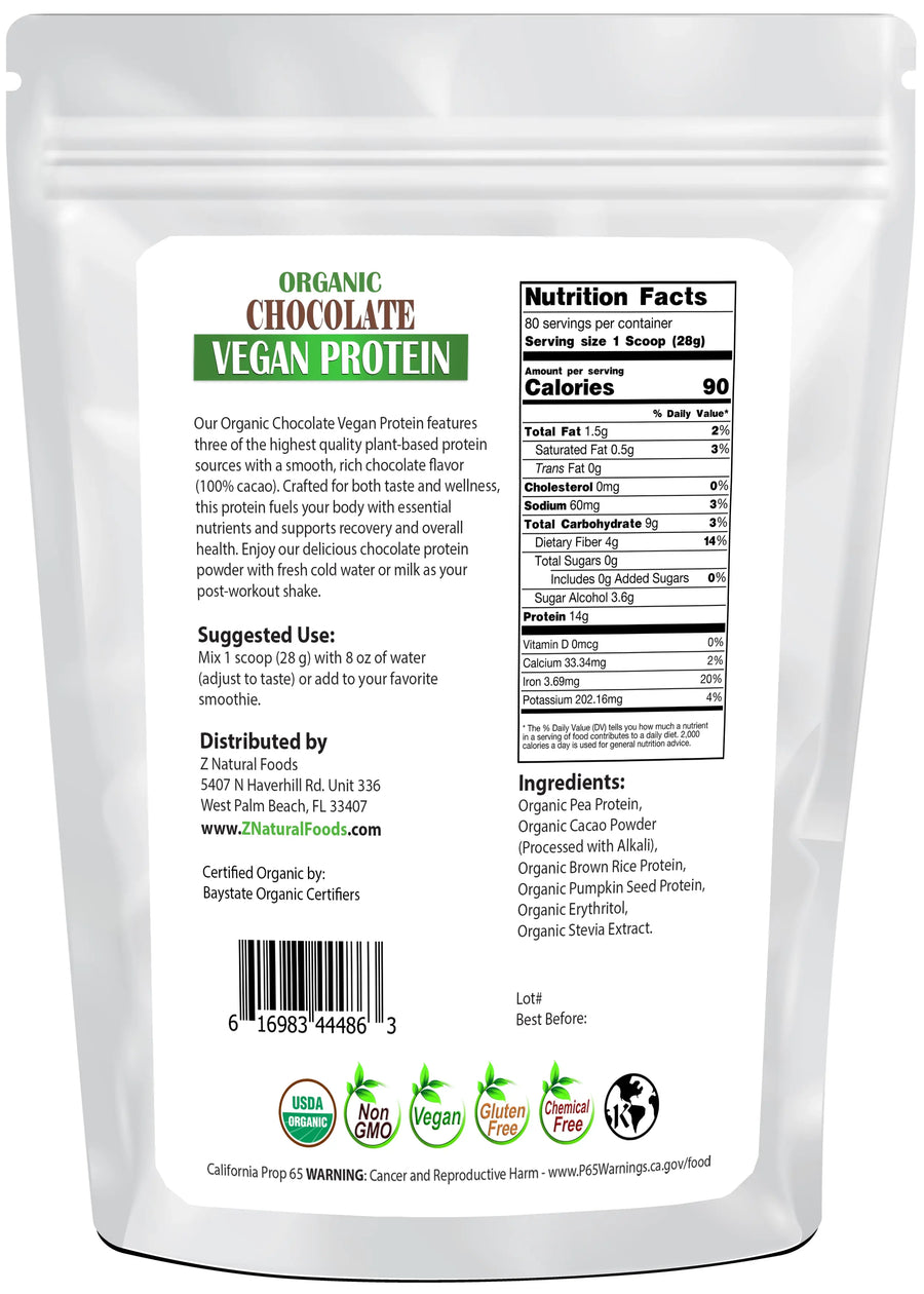 Chocolate Vegan Protein - Organic back of the bag image 5 lb