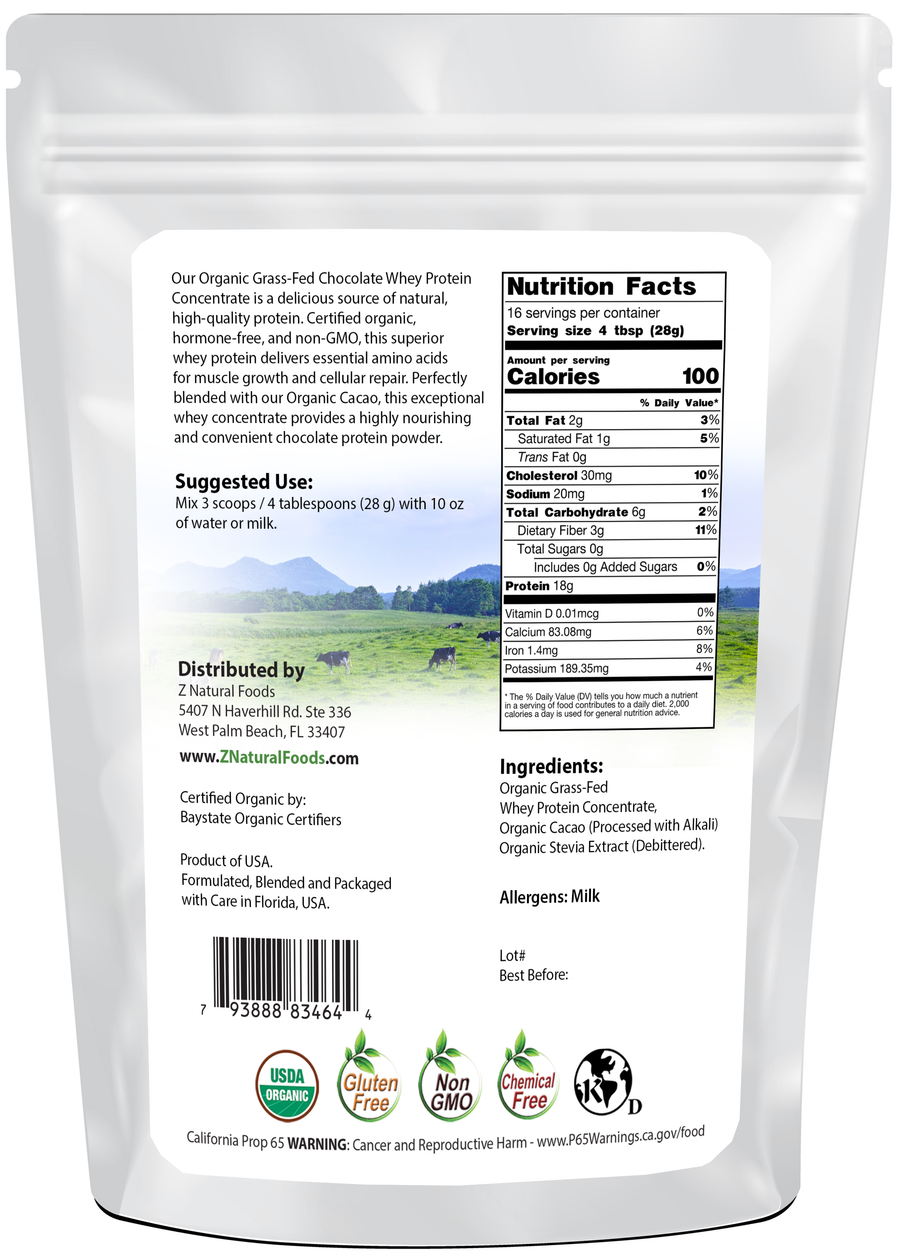 Chocolate Whey Protein Concentrate Organic back of the bag image 1 lb