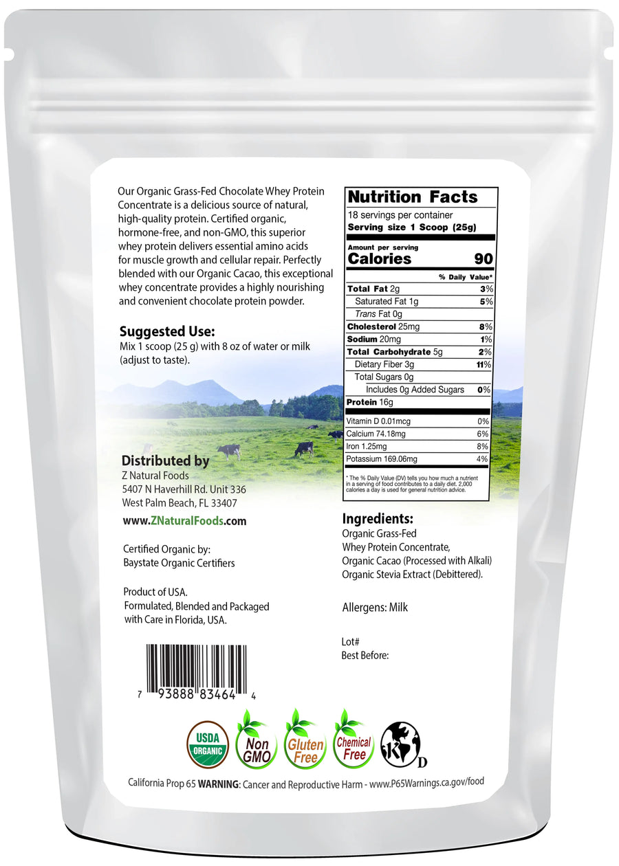Chocolate Whey Protein Concentrate Organic back of the bag image 1 lb