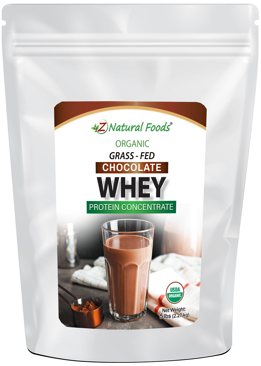 Chocolate Whey Protein Concentrate Organic front of the bag image 5 lb