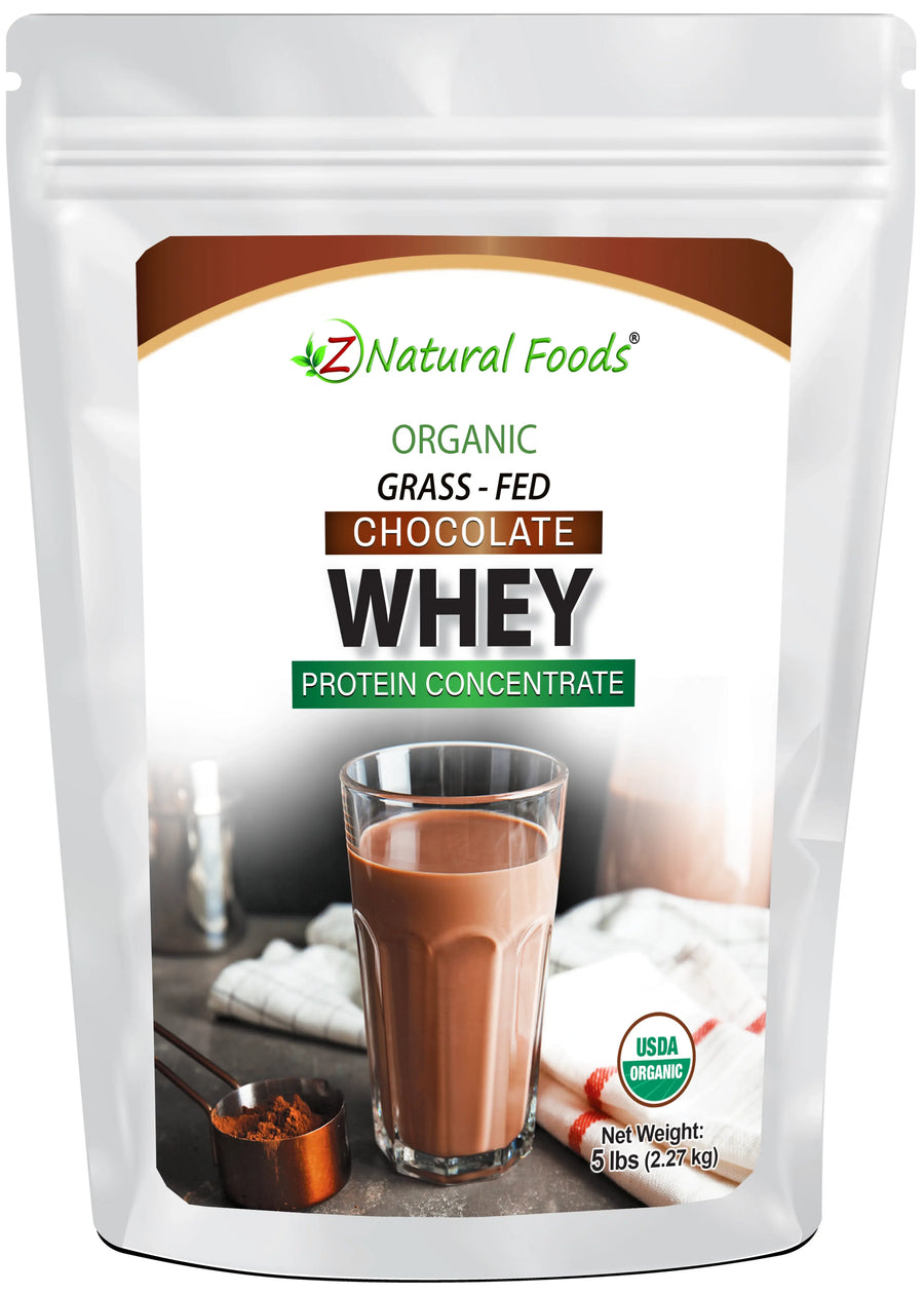 Chocolate Whey Protein Concentrate Organic front of the bag image 5 lb