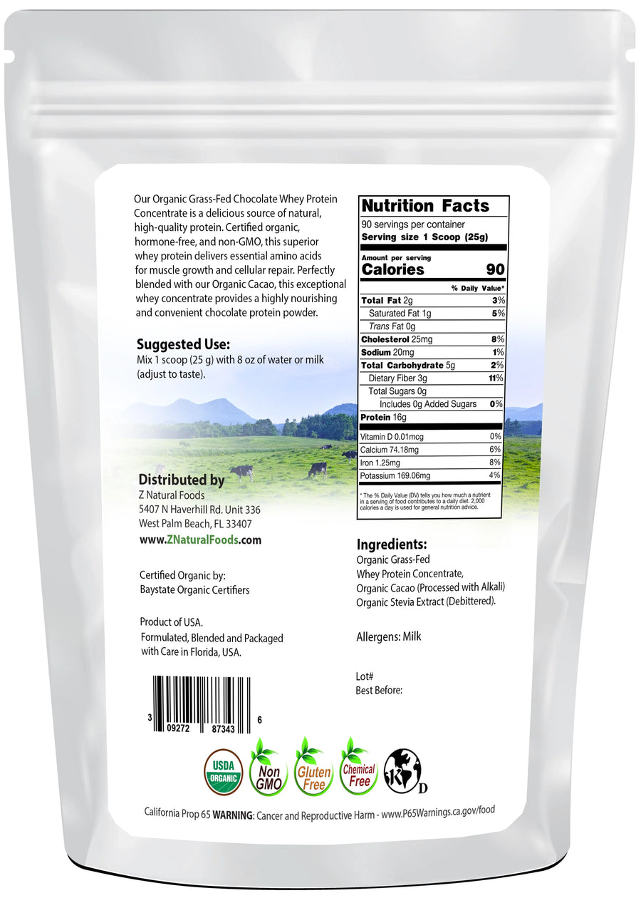 Chocolate Whey Protein Concentrate Organic back of the bag image 5 lb