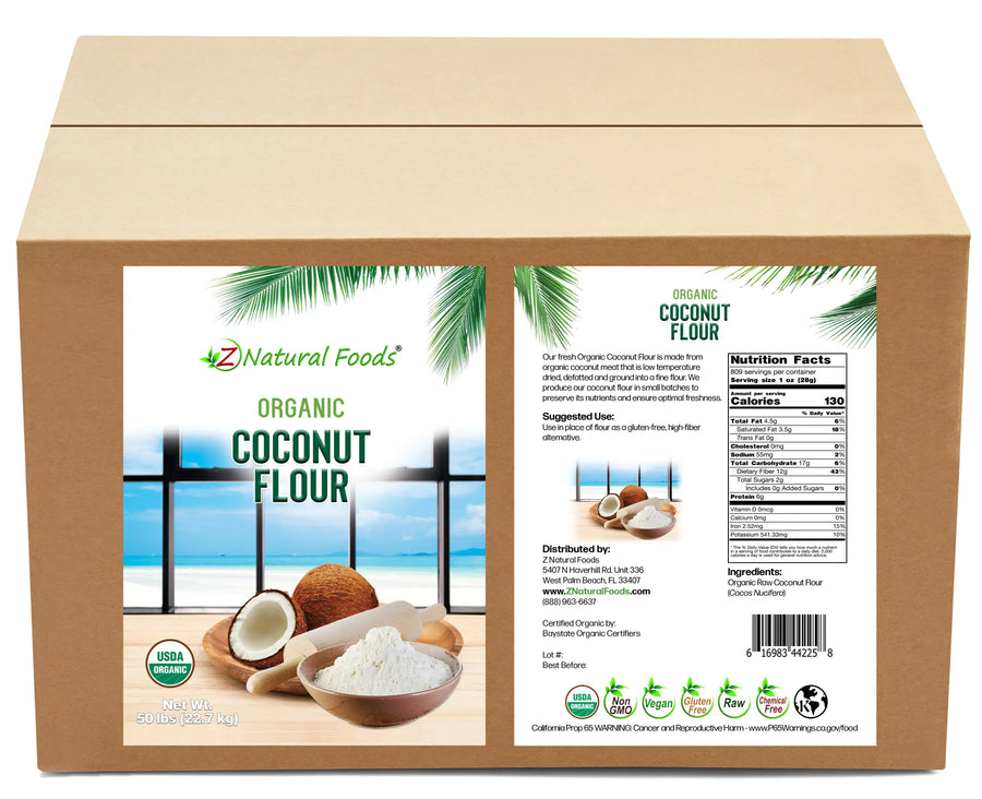 Image of front and back label image of Coconut Flour - Organic in bulk