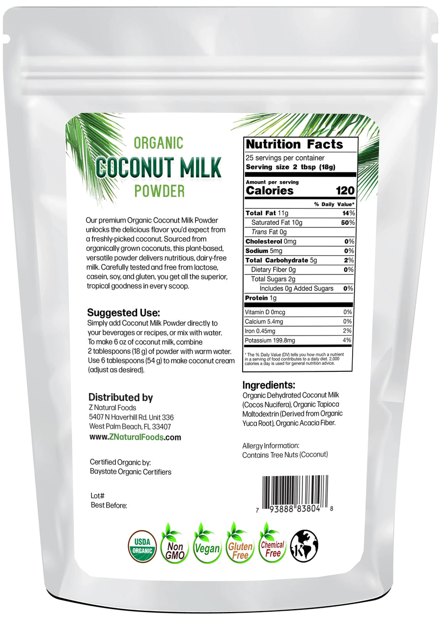 Back of the bag image of Coconut Milk Powder - Organic 1 lb