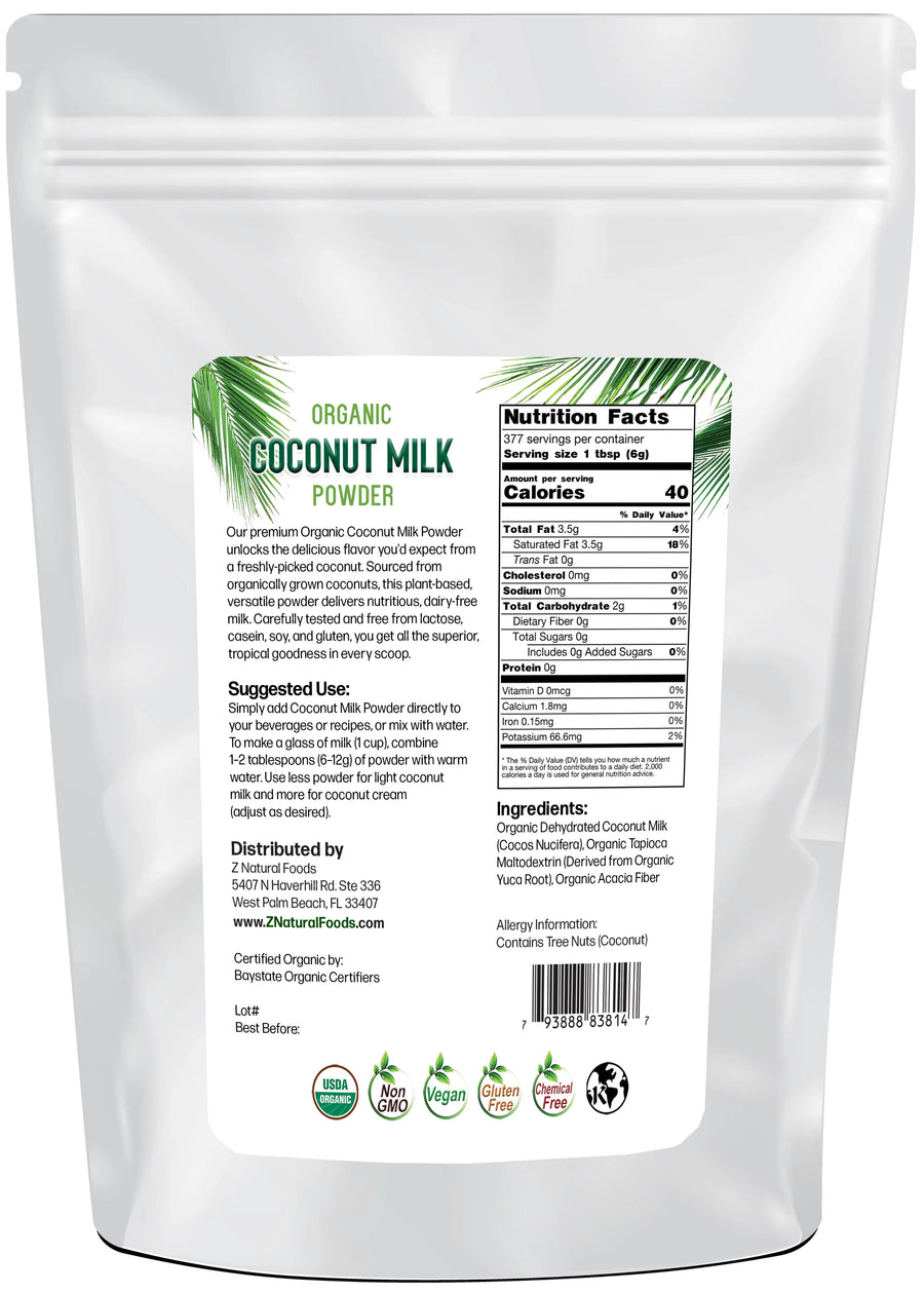 Back of the bag image of Coconut Milk Powder - Organic 5 lb