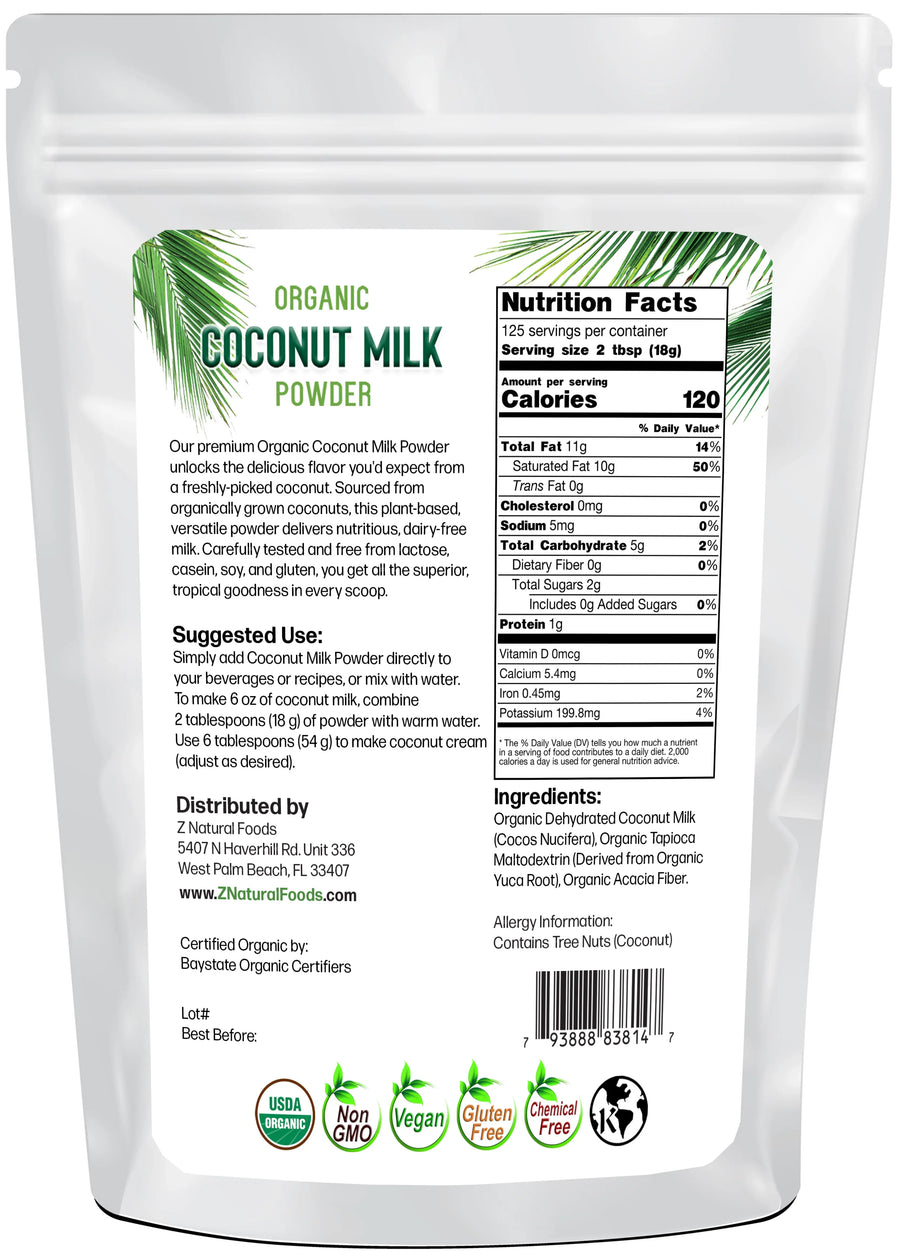 Back of the bag image of Coconut Milk Powder - Organic 5 lb