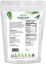 1 lb Coconut Water Powder - Organic Freeze Dried back of bag image