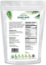1 lb Coconut Water Powder - Organic Freeze Dried back of bag image