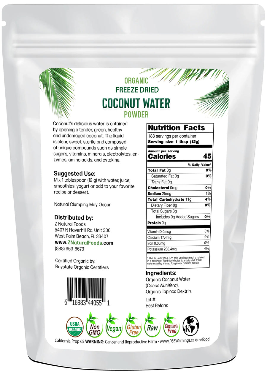 5 lb Coconut Water Powder - Organic Freeze Dried back of bag image