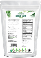 5 lb Coconut Water Powder - Organic Freeze Dried back of bag image