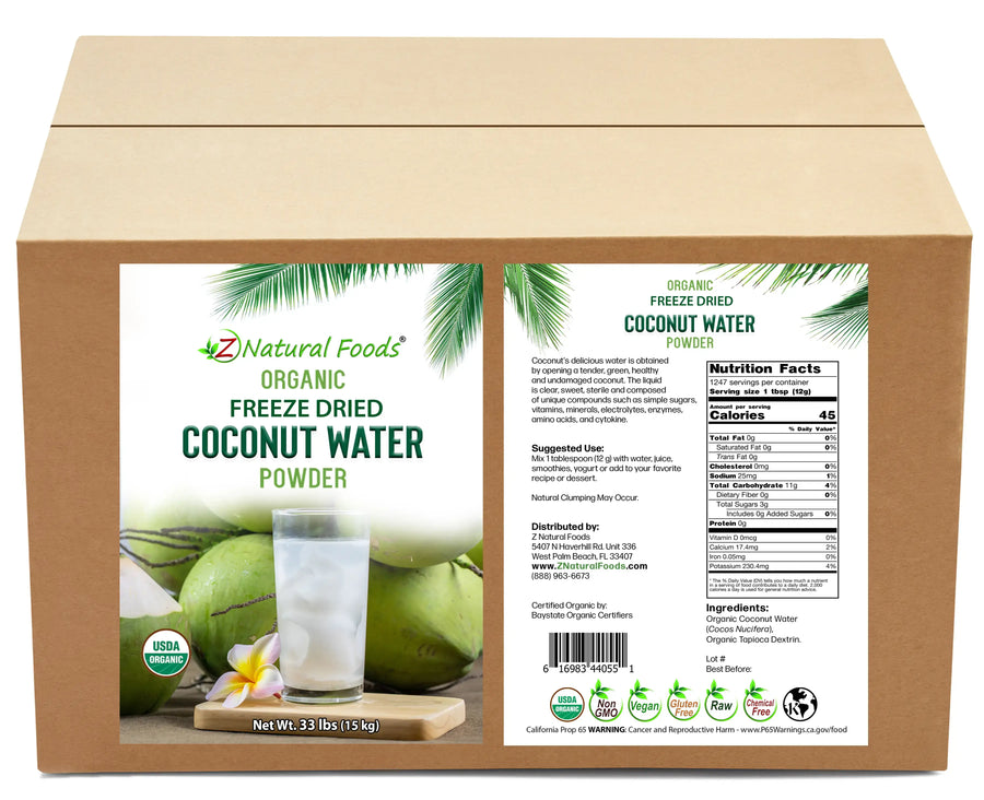 Coconut Water Powder - Organic Freeze Dried front and back label image in bulk