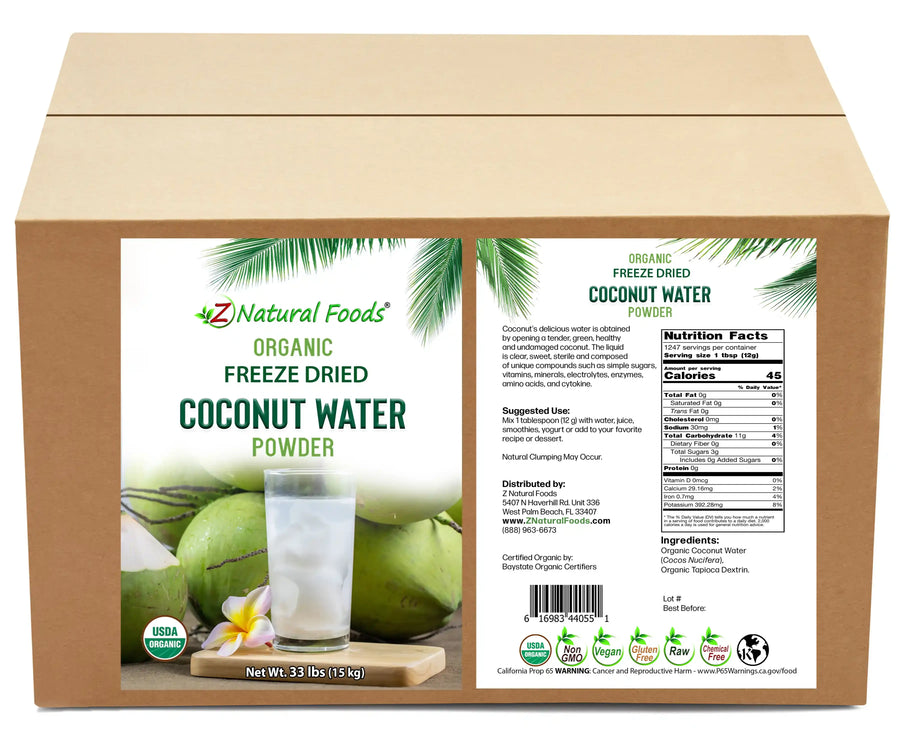 Front and back label image of Coconut Water Powder - Organic Freeze Dried in bulk