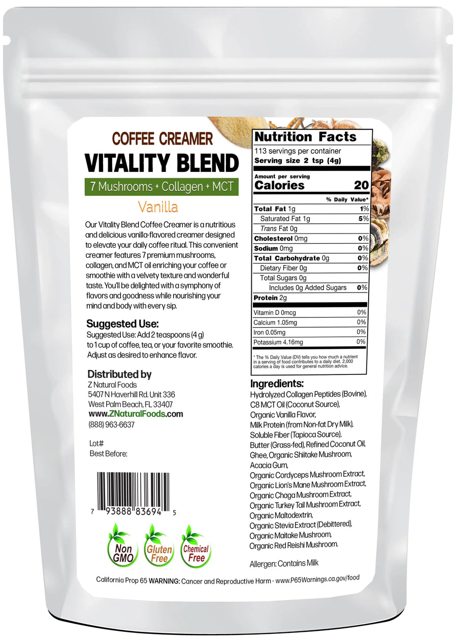 Coffee Creamer Vitality Blend Vanilla back of the bag image 1 lb