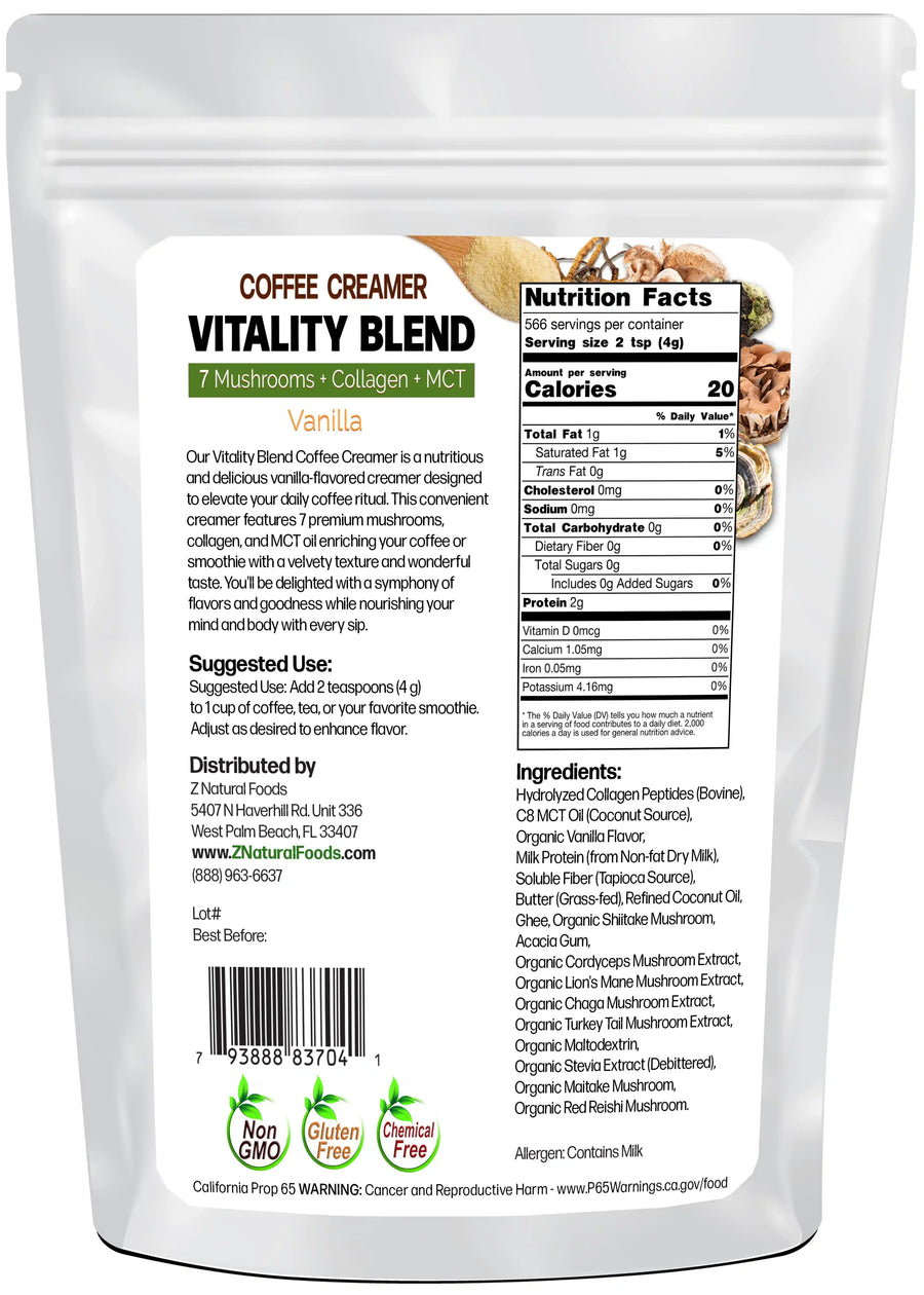 Coffee Creamer Vitality Blend Vanilla back of the bag image 5 lb