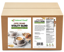 Coffee Creamer Vitality Blend Vanilla front and back label image in bulk