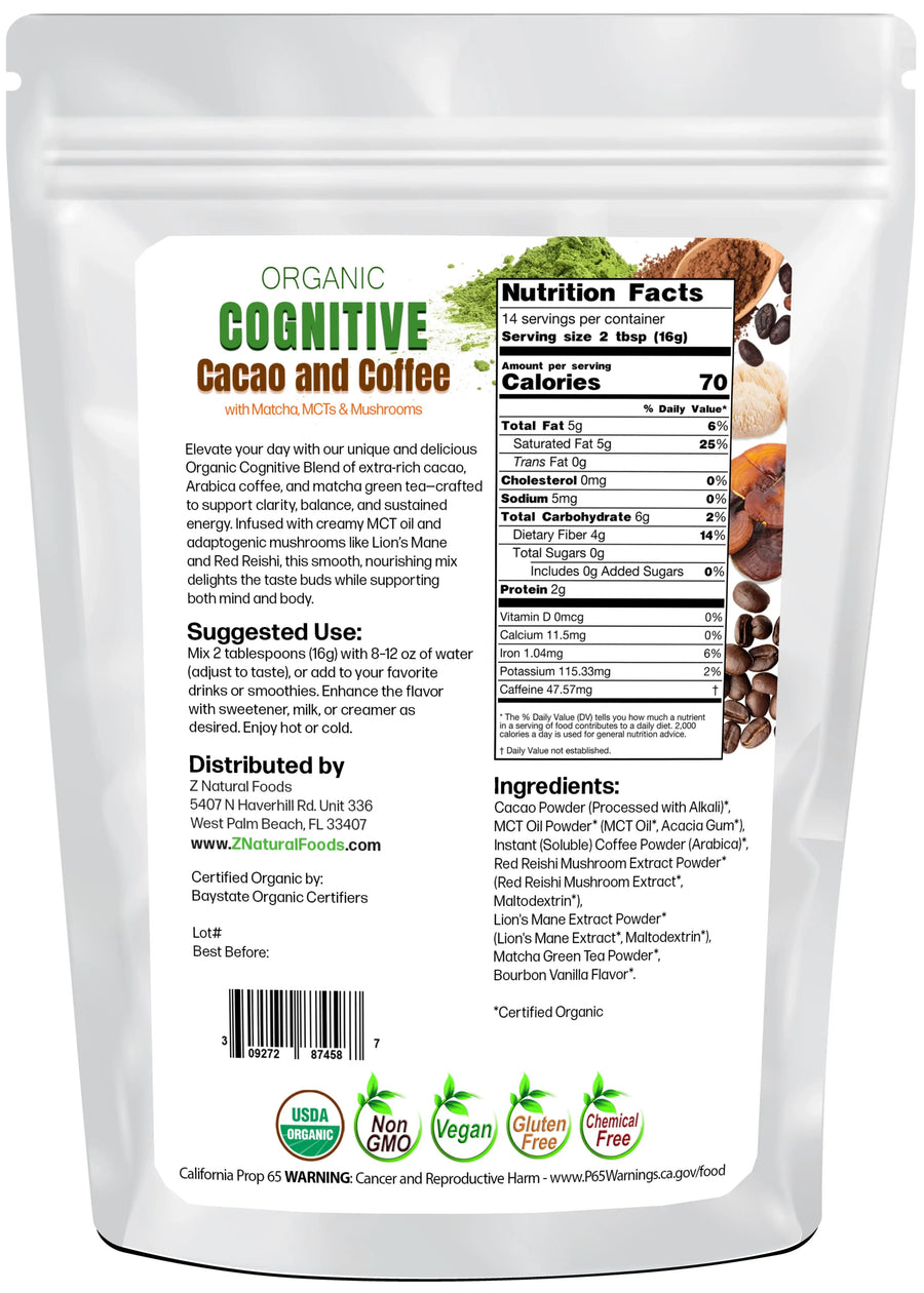 Back of the bag image for Cognitive Cacao and Coffee 8 oz