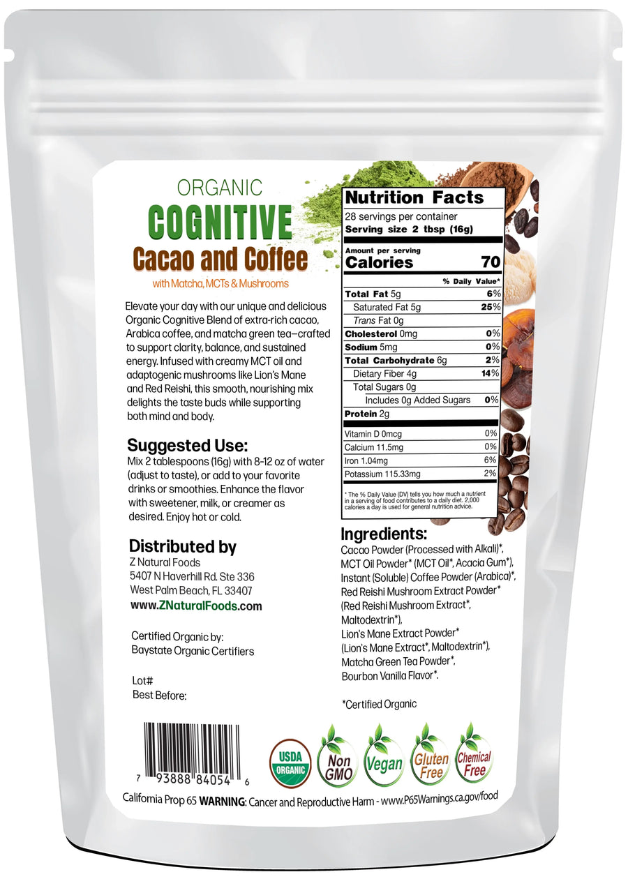 Back of the bag image for Cognitive Cacao and Coffee 1 lb