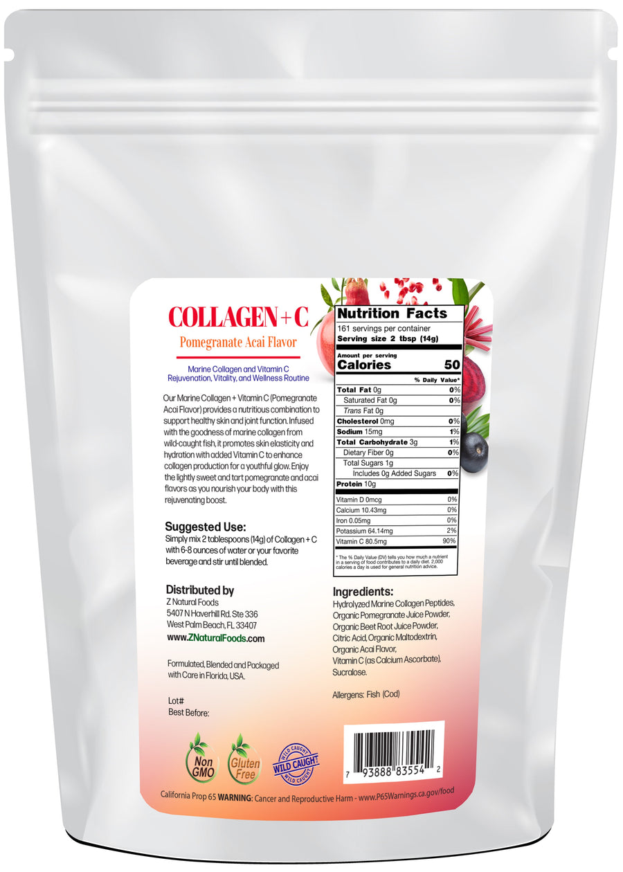 Back of the bag image of Collagen + C Pomegranate Acai Flavor 5 lb