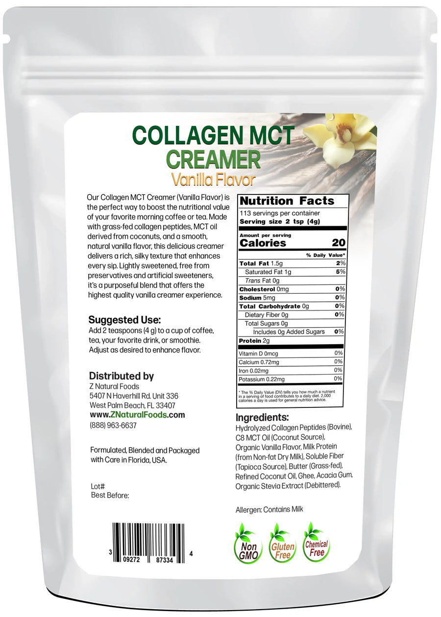 Photo of back of 1 lb bag of Collagen Creamer (Vanilla Flavor)