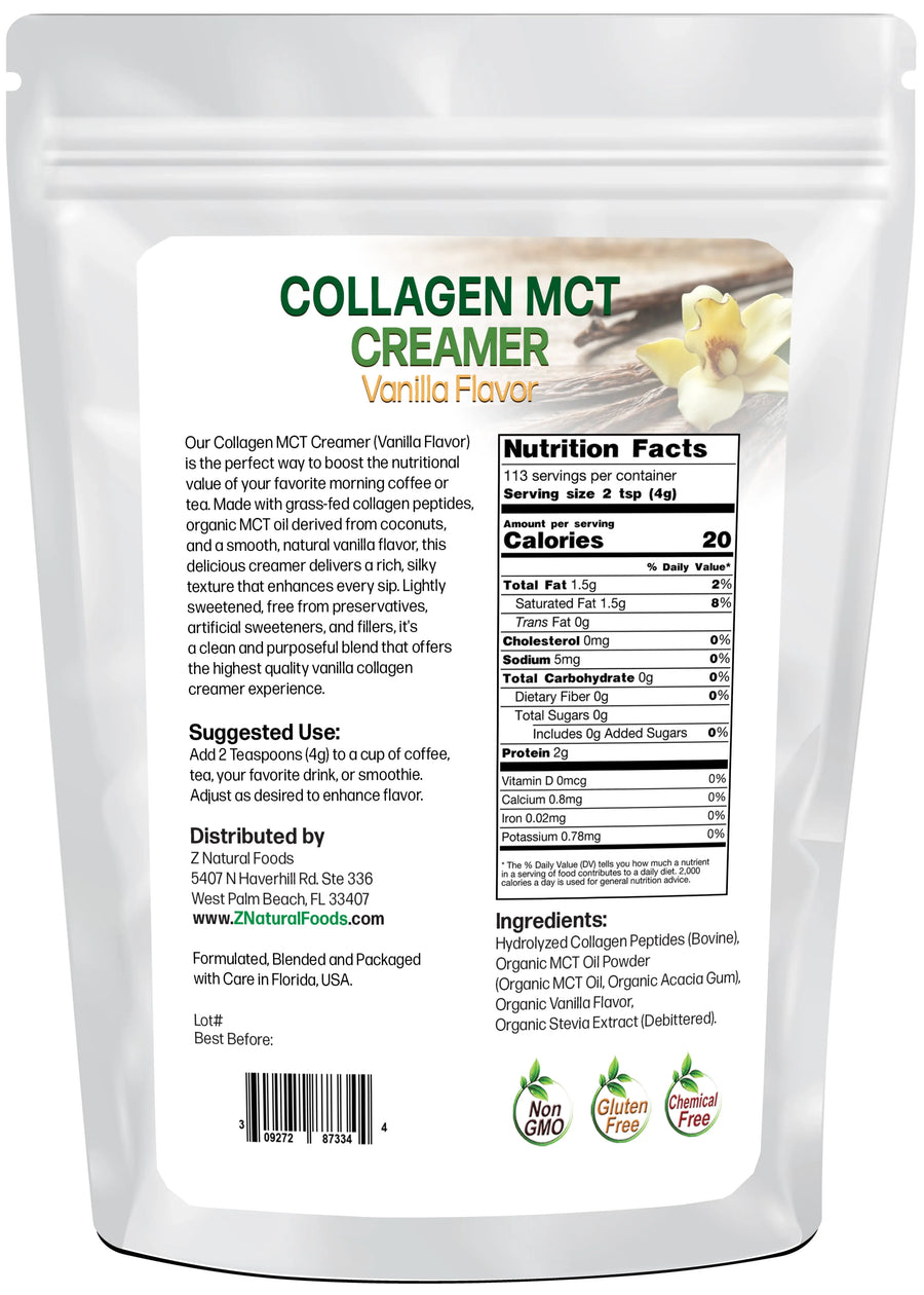 Photo of back of 1 lb bag of Collagen Creamer (Vanilla Flavor)