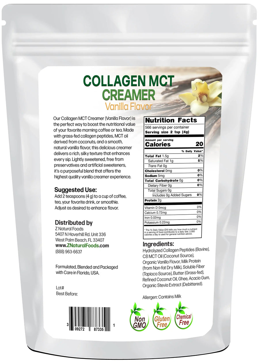Photo of back of 5 lb bag of Collagen Creamer (Vanilla Flavor)