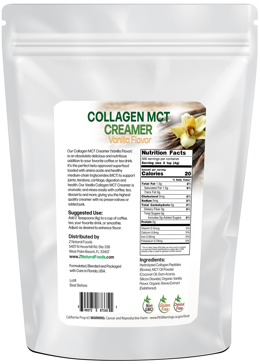 Photo of back of 5 lb bag of Collagen Creamer (Vanilla Flavor)