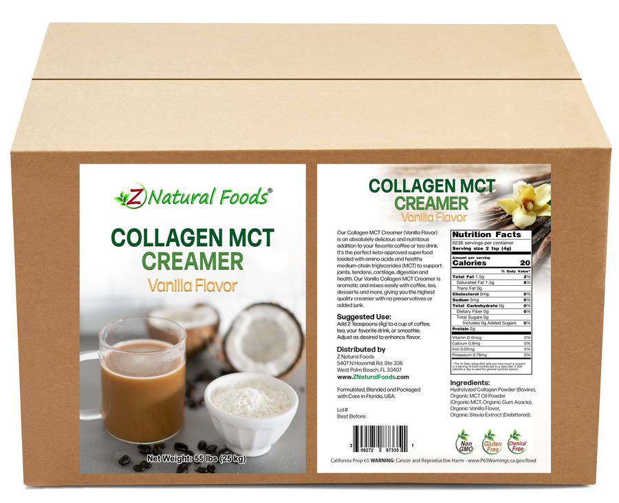 Photo of front and back label image of Collagen Creamer (Vanilla Flavor) in bulk